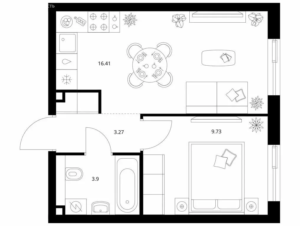 1-комнатная квартира: Казань, ЖК Таулар (33.31 м) - Фото 1