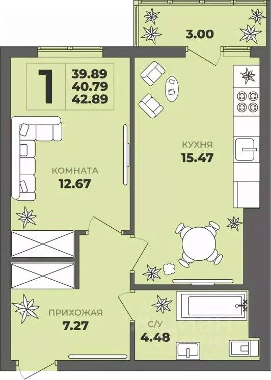 1-к кв. Калининградская область, Калининград ул. Генерала Толстикова, ... - Фото 1