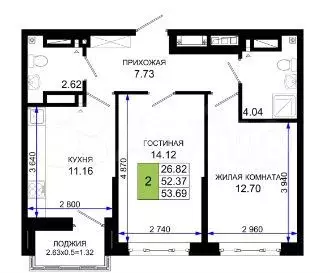 2-к. квартира, 53,7 м, 24/25 эт. - Фото 1