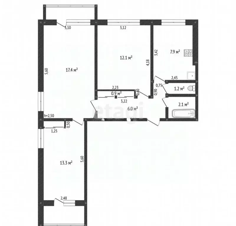 3-к кв. Алтайский край, Барнаул ул. Шумакова, 43 (65.1 м) - Фото 2