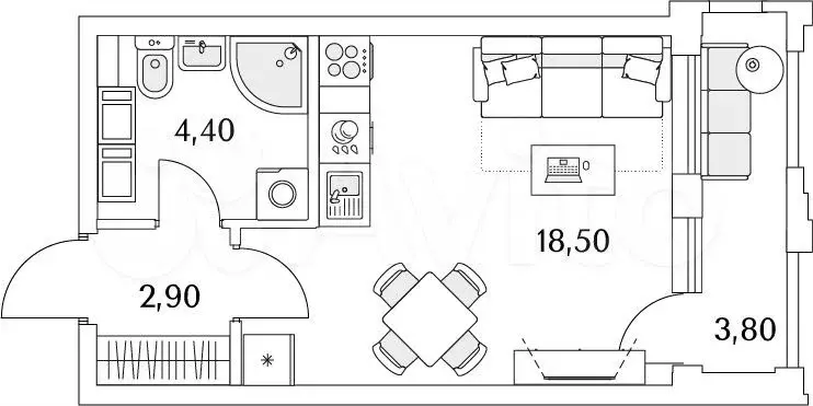 Квартира-студия, 27,7м, 9/13эт. - Фото 1