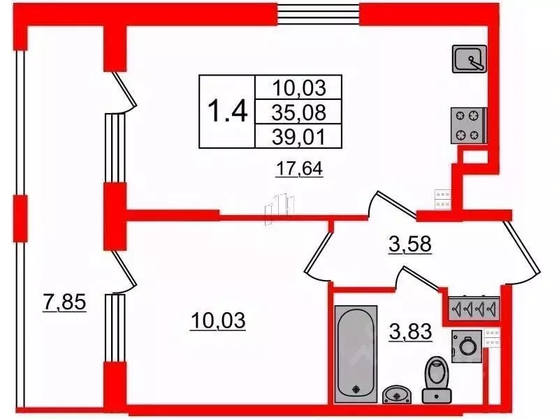 1-к кв. Санкт-Петербург пос. Стрельна, просп. Буденного, 5 (39.01 м) - Фото 2