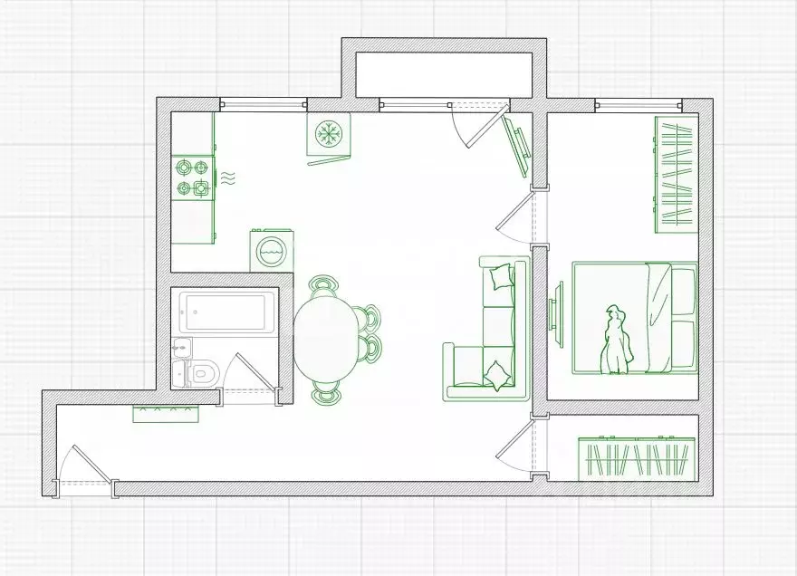 2-к кв. Омская область, Омск Октябрьская ул., 124 (46.3 м) - Фото 2