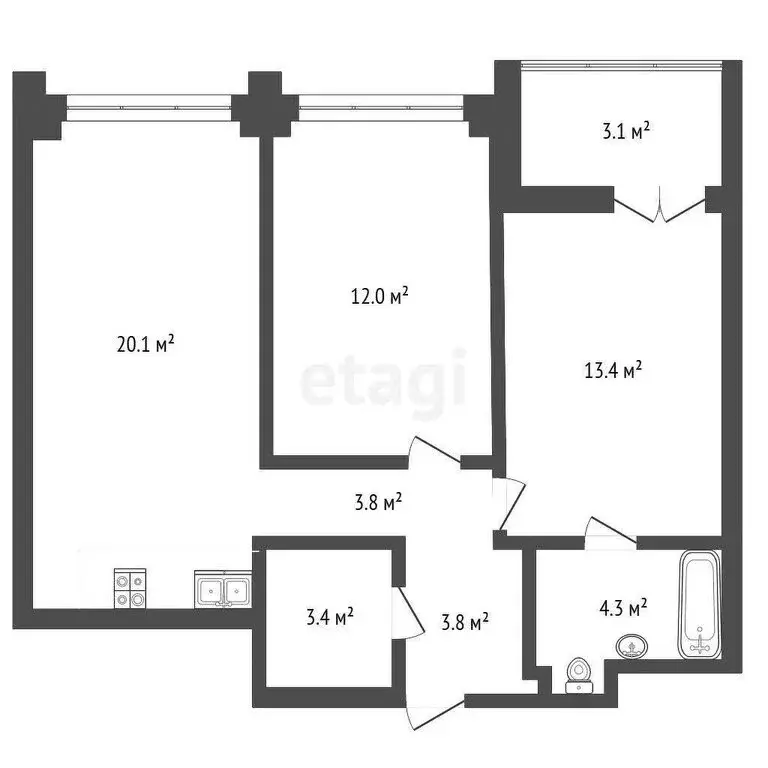 2-комнатная квартира: Тюмень, улица братьев Бондаревых, 5 (63.9 м) - Фото 0