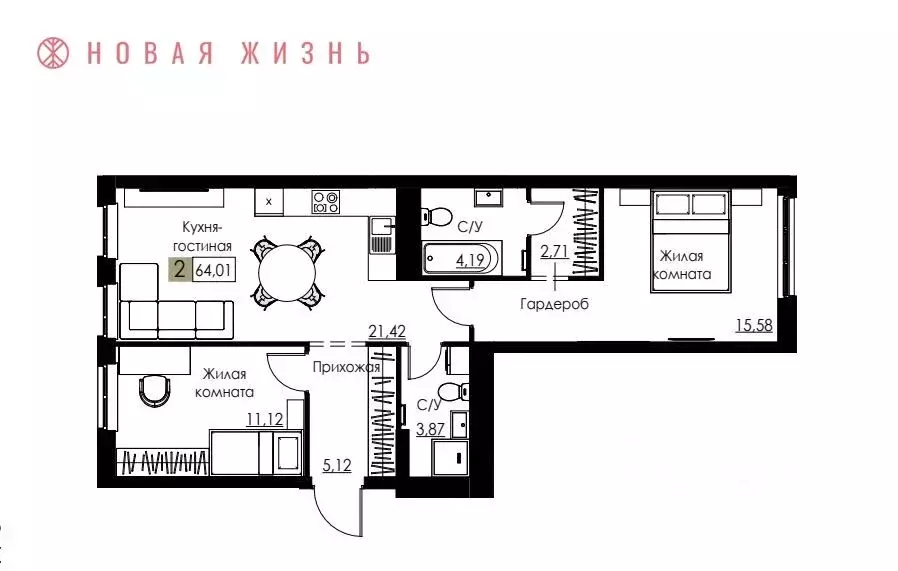 2-к кв. Самарская область, Самара Спортивная ул. (64.0 м) - Фото 1