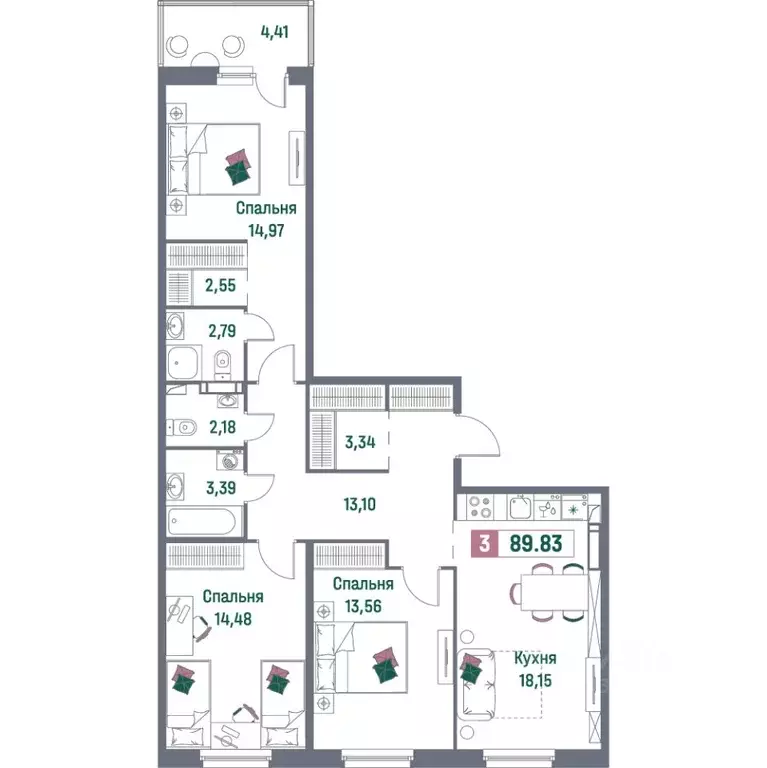 3-к кв. Ленинградская область, Мурино Всеволожский район, Фотограф ... - Фото 1