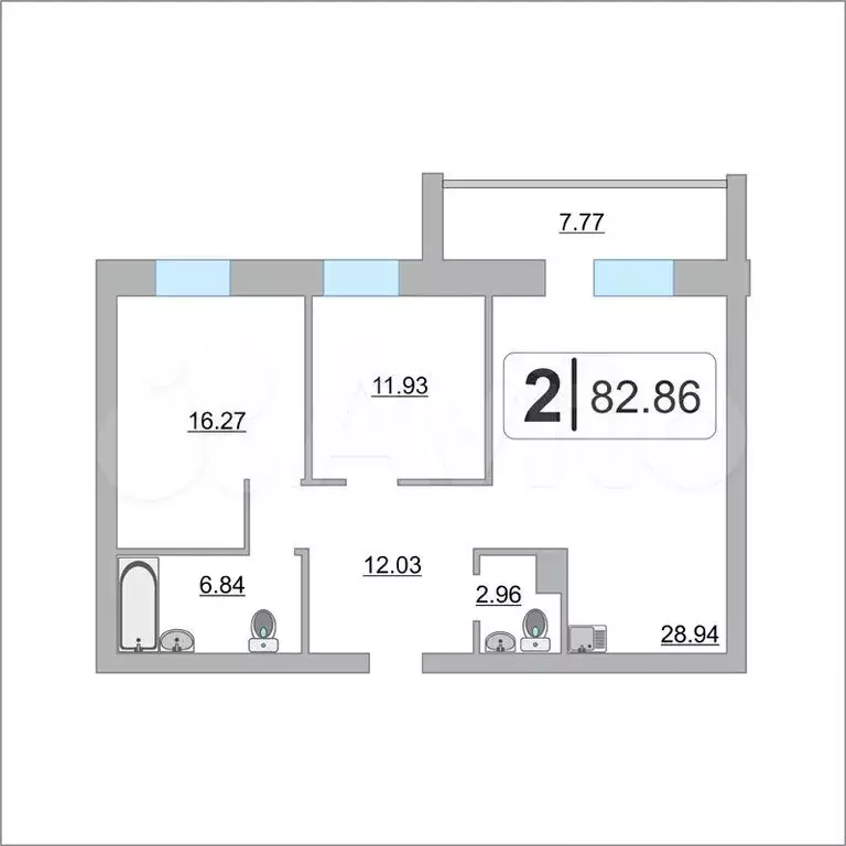 2-к. квартира, 83 м, 5/9 эт. - Фото 0