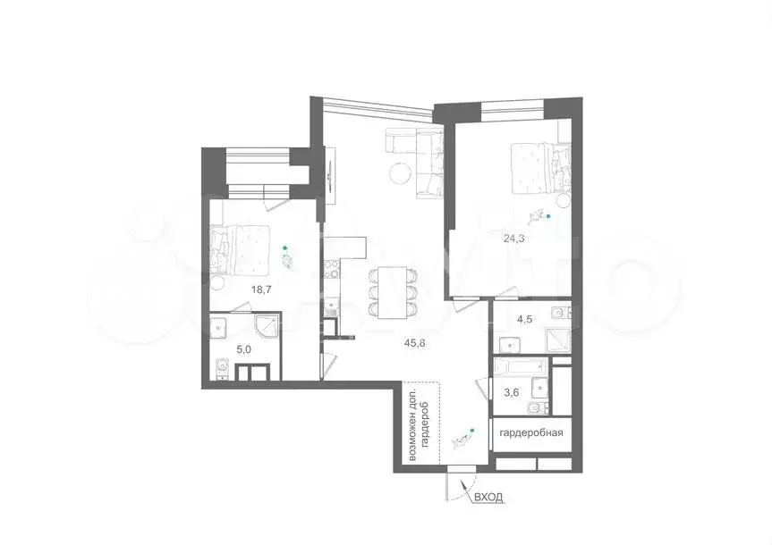 3-к. квартира, 111 м, 20/39 эт. - Фото 0
