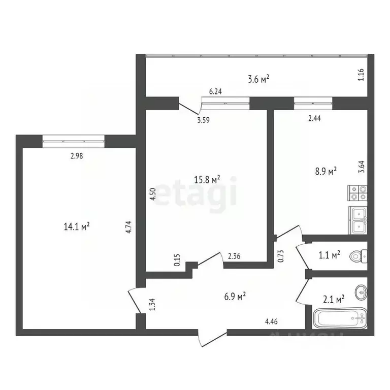 2-к кв. Калужская область, Дзержинский муниципальный округ, пос. ... - Фото 2