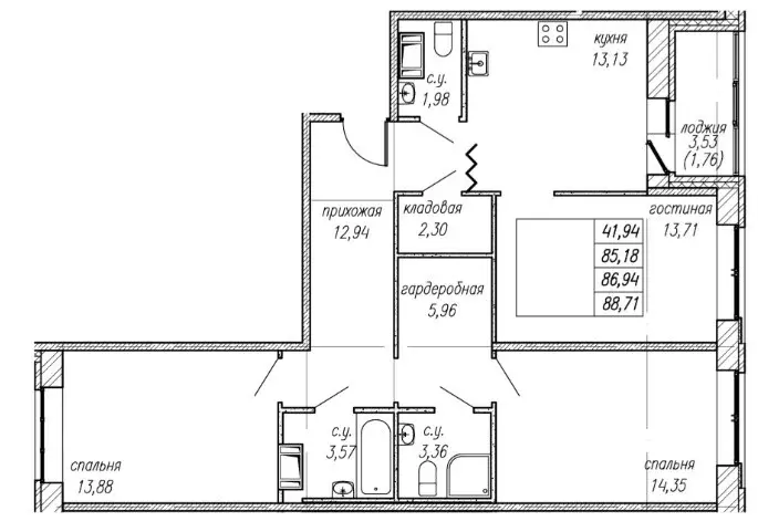 Продаётся 3-к квартира, 86.94 м - Фото 1