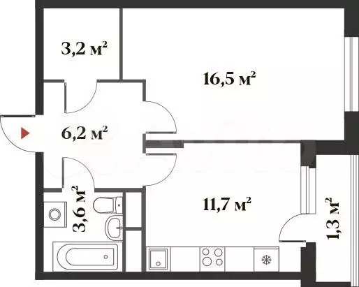 1-к. квартира, 42,5м, 3/6эт. - Фото 0