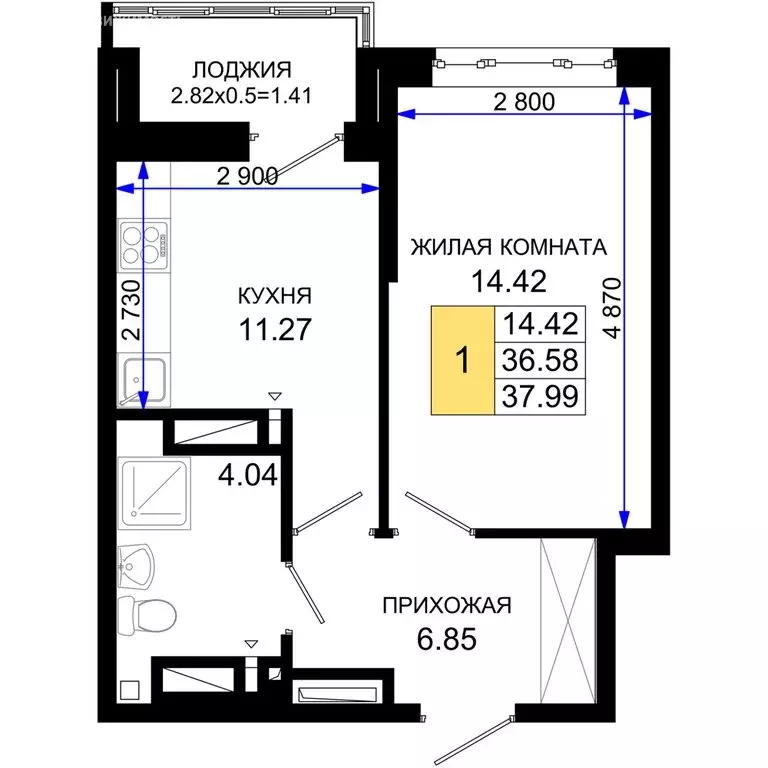1-комнатная квартира: Ростов-на-Дону, квартал Нефтекачка (37.99 м) - Фото 0