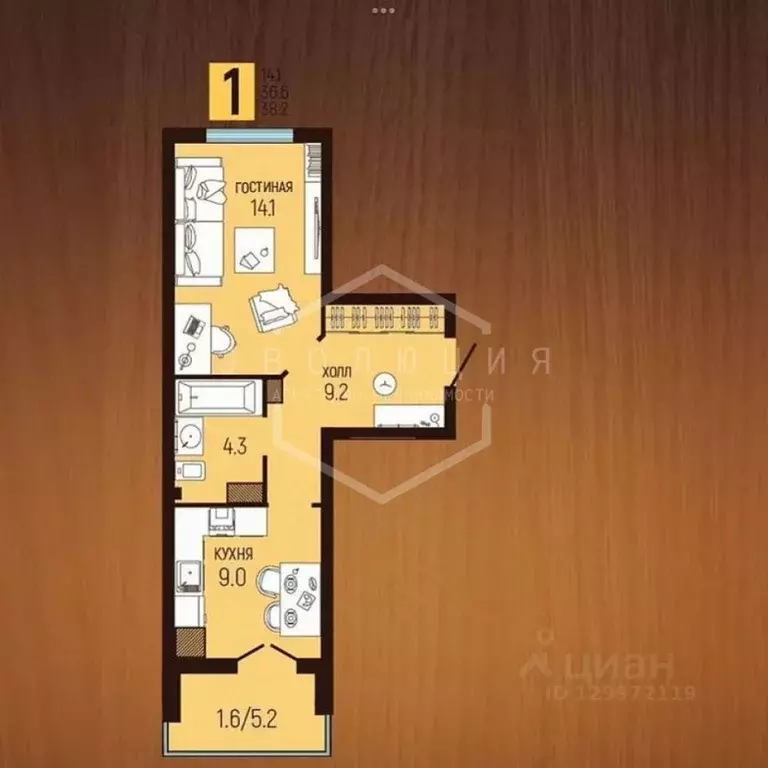 1-к кв. Калининградская область, Калининград бул. Любови Шевцовой, 51 ... - Фото 1