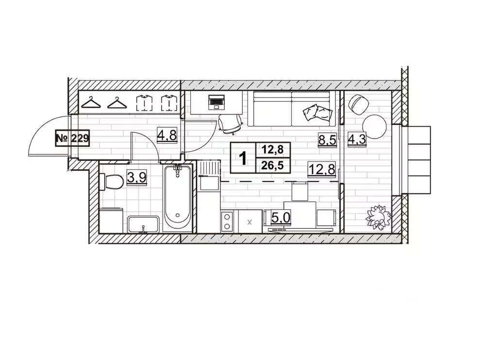 Студия Нижегородская область, Нижний Новгород ул. Ванеева (26.5 м) - Фото 0