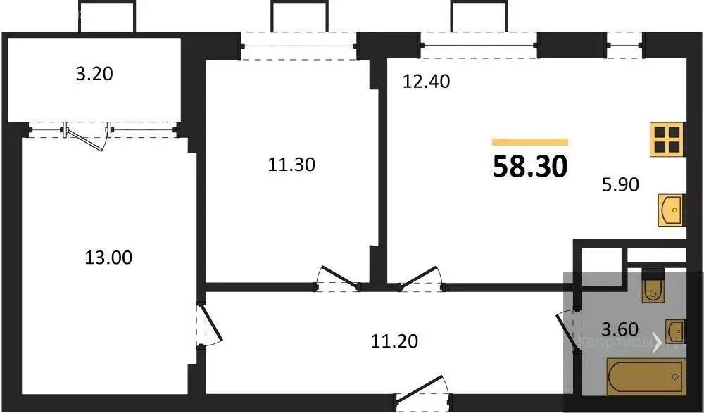 2-комнатная квартира: Воронеж, микрорайон Ключи, ЖК Ключи-клаб (58.3 ... - Фото 1