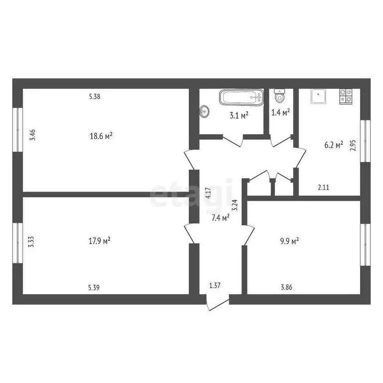 3-комнатная квартира: Севастополь, Одесская улица, 17 (65.1 м) - Фото 0