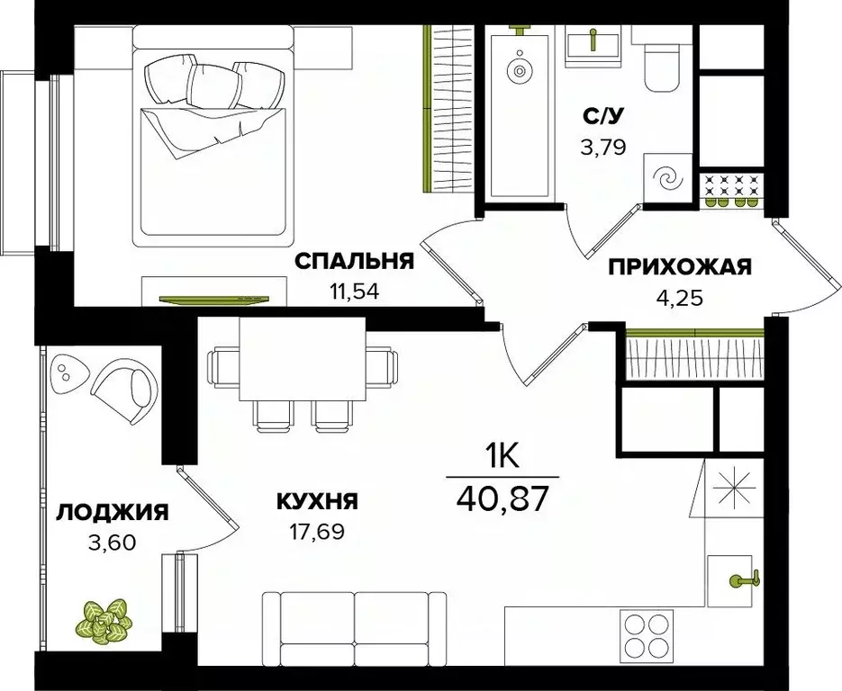 1-к кв. Тульская область, Тула  (40.87 м) - Фото 0