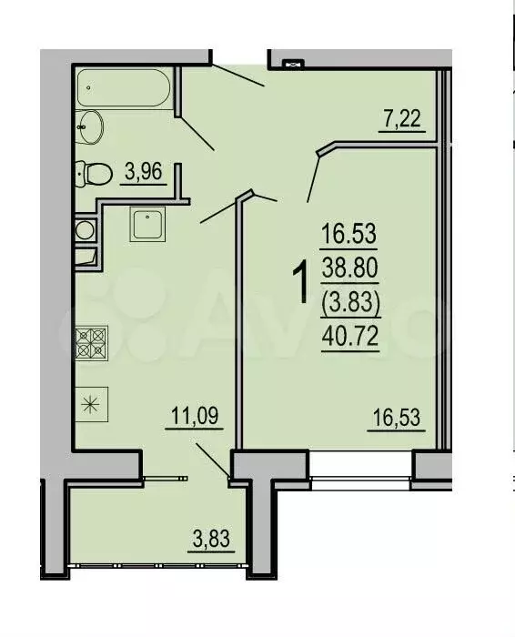 1-к. квартира, 42,8 м, 7/10 эт. - Фото 0