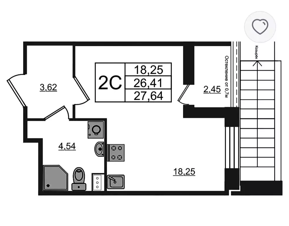 Квартира-студия: Санкт-Петербург, Парашютная улица, 71к2 (26 м) - Фото 1