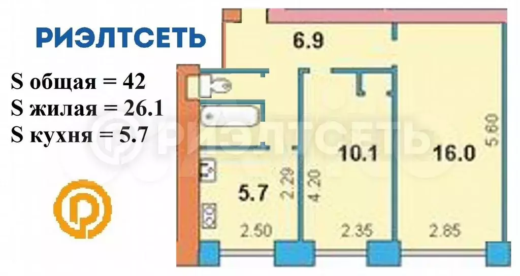 2-к. квартира, 42 м, 1/5 эт. - Фото 0