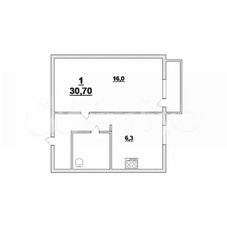 1-к. квартира, 30,7 м, 5/5 эт. - Фото 0