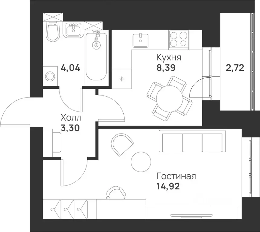 1-к кв. Тульская область, Тула Новая Тула мкр,  (33.37 м) - Фото 1