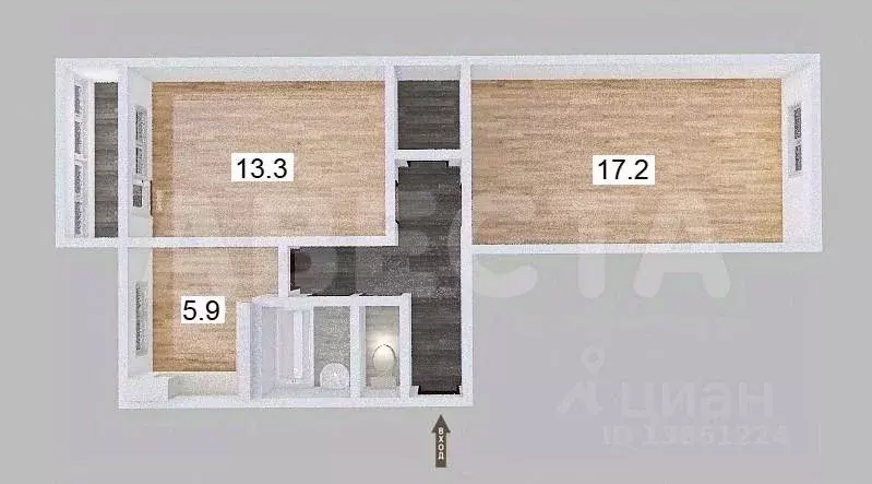 2-к кв. Омская область, Омск ул. Ватутина, 13Б (48.4 м) - Фото 2