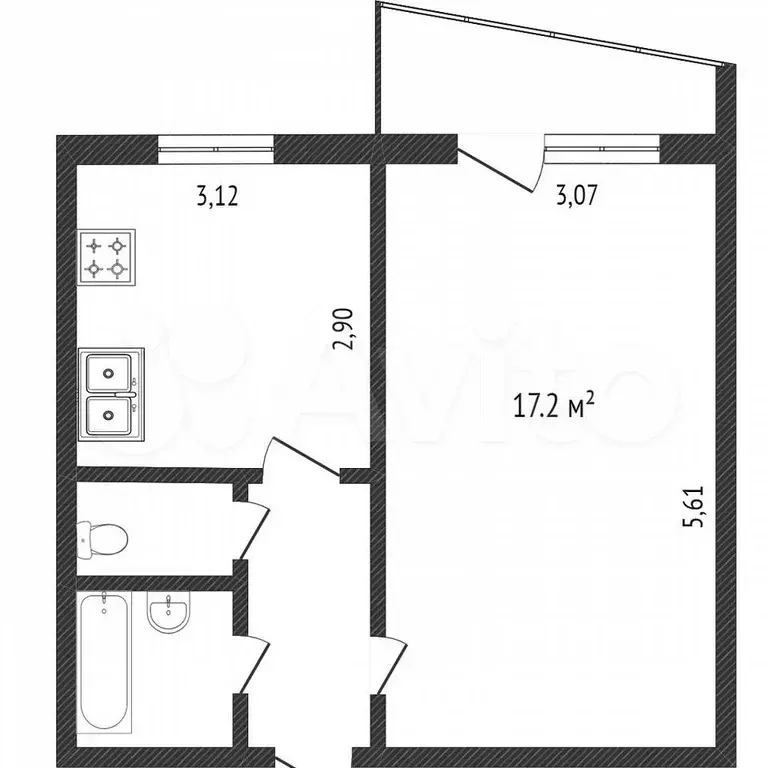 1-к. квартира, 33 м, 4/9 эт. - Фото 0