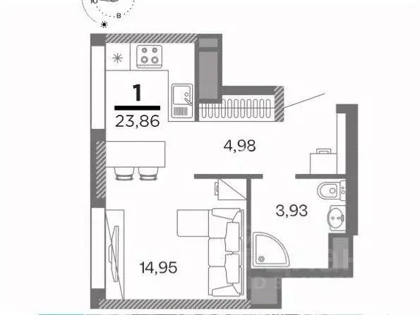 Студия Рязанская область, Рязань ул. Александра Полина, 1 (24.0 м) - Фото 2