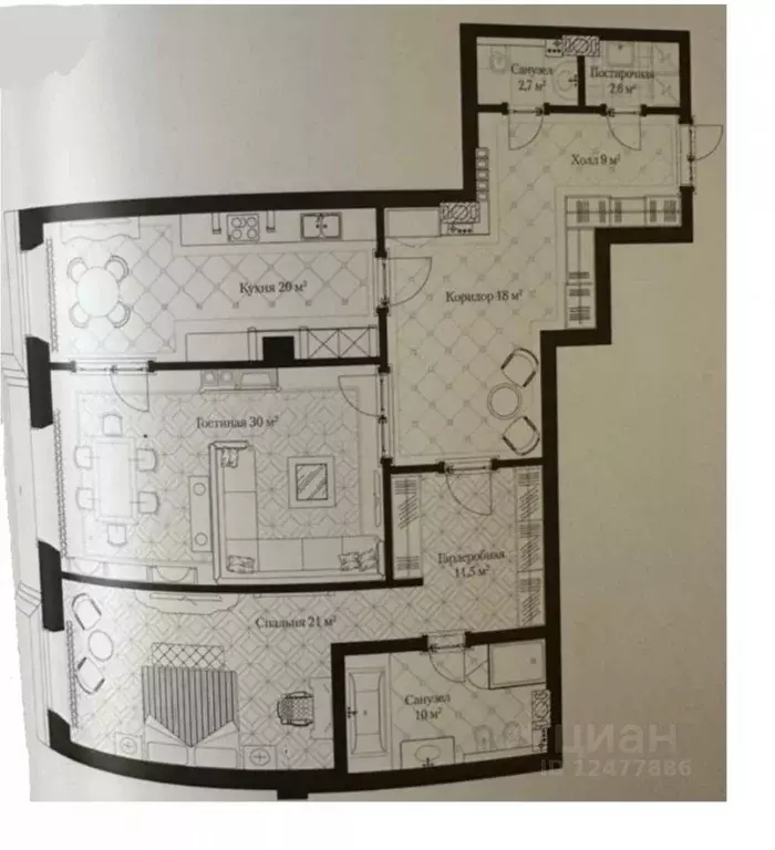 2-к кв. Санкт-Петербург наб. Реки Фонтанки, 76к2 (124.0 м) - Фото 1