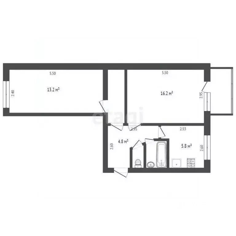 2-к кв. Татарстан, Набережные Челны пос. Сидоровка, ул. Гвардейская, ... - Фото 2