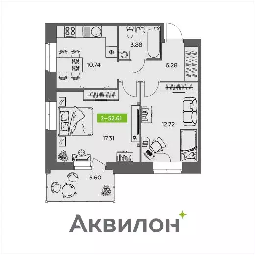 2-комнатная квартира: Архангельская область, Северодвинск (52.61 м) - Фото 0