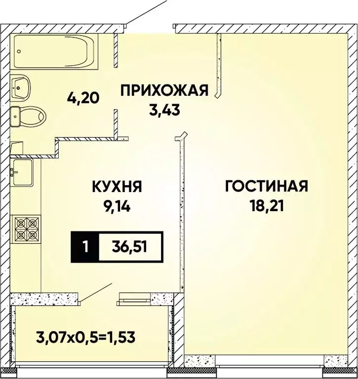 1-комнатная квартира: Краснодар, улица Наставников, 14 (36.51 м) - Фото 0