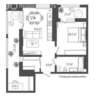 1-комнатная квартира: Тюмень, улица Николая Глебова, 4 (37.3 м) - Фото 0