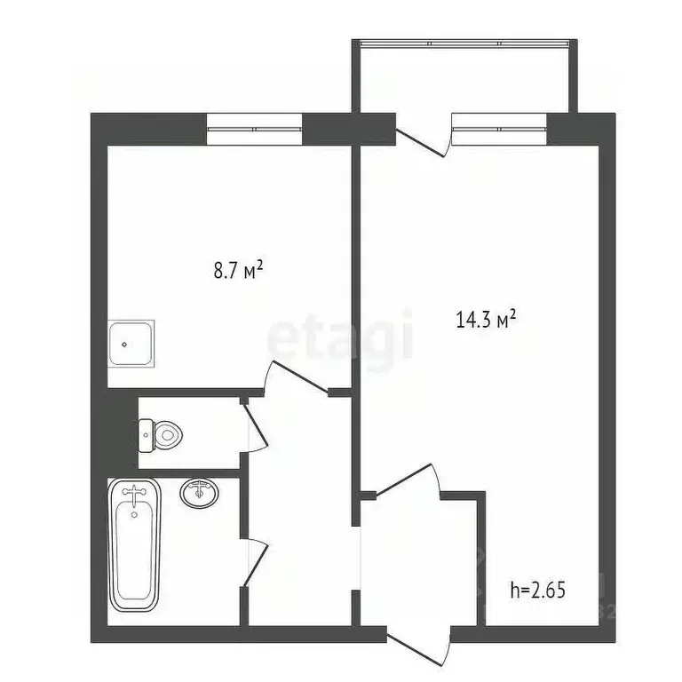 1-к кв. Красноярский край, Красноярск ул. Молокова, 19 (31.9 м) - Фото 2