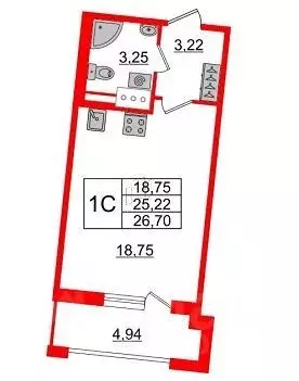 Студия Санкт-Петербург Уральская ул., 23 (25.22 м) - Фото 0