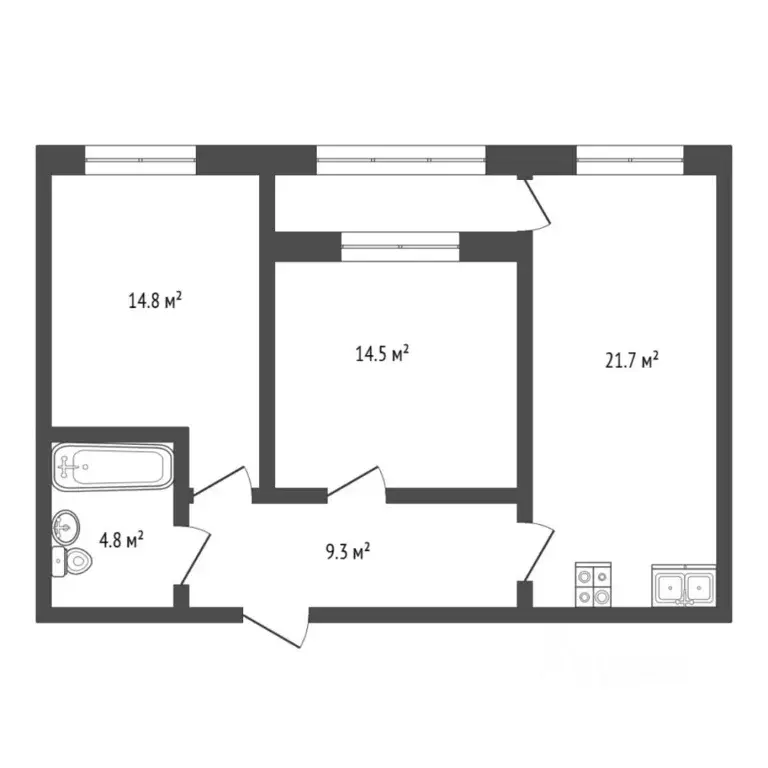 2-к кв. Тюменская область, Тюмень ул. Федюнинского, 30к3 (67.0 м) - Фото 1