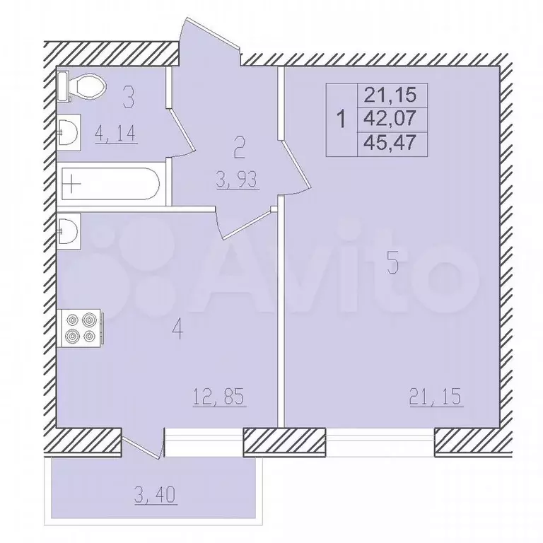 1-к. квартира, 43,1 м, 1/3 эт. - Фото 0