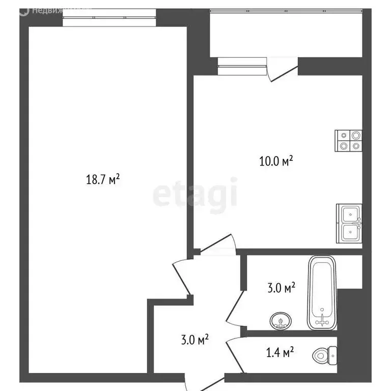 1-комнатная квартира: село Петровское, улица Механизаторов, 60 (39.4 ... - Фото 1