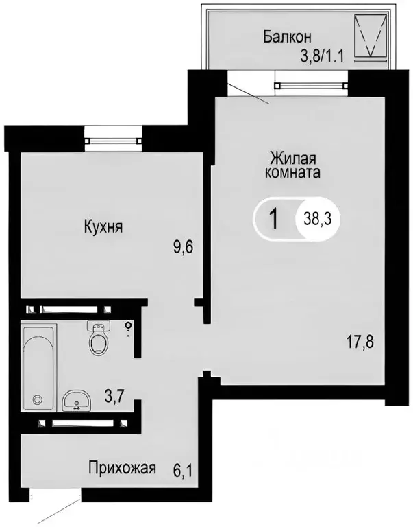 1-к кв. Красноярский край, Красноярск ул. Апрельская, 5И (37.0 м) - Фото 2