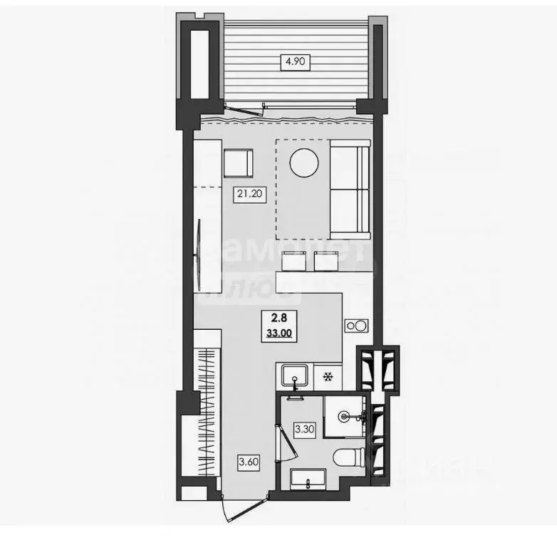 Студия Крым, Алушта ул. Сергеева-Ценского, 4Б (33.0 м) - Фото 2