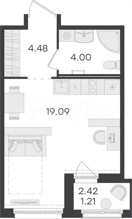 Квартира-студия, 28,8 м, 2/15 эт. - Фото 0