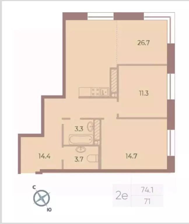 2-к кв. Санкт-Петербург Петровский просп., 9к2 (74.0 м) - Фото 1