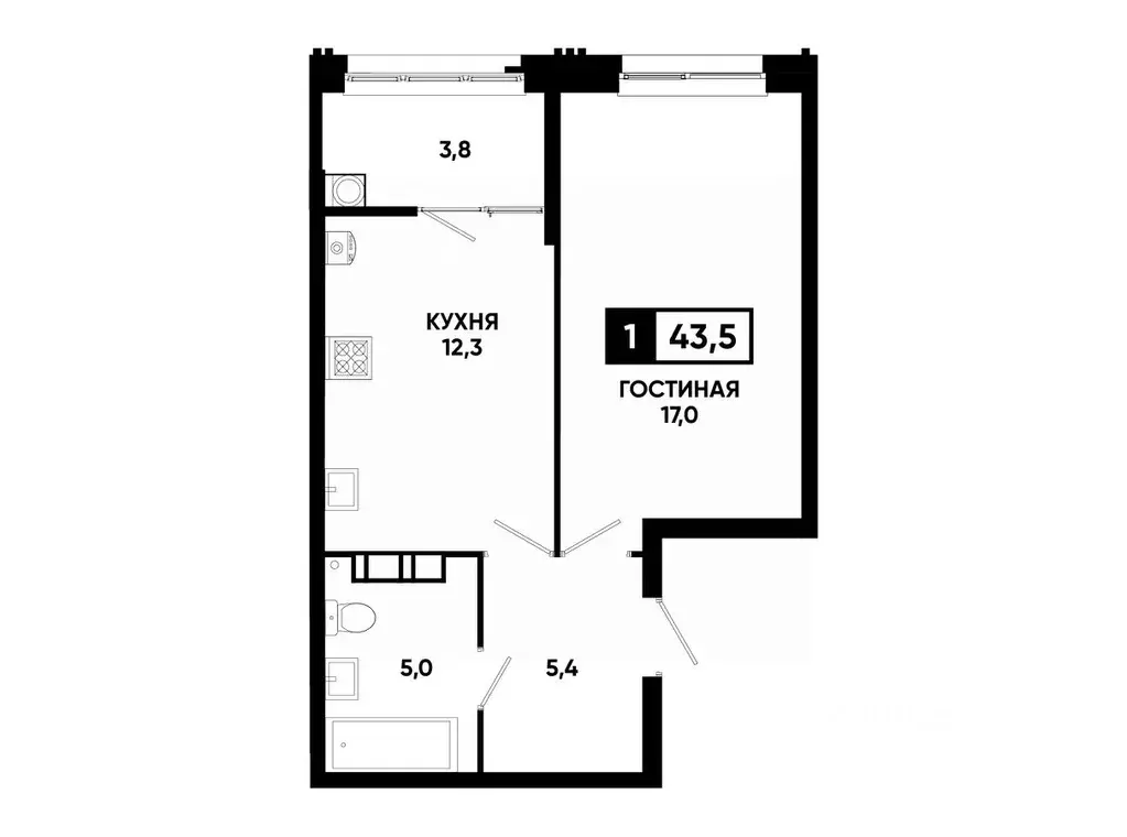 1-к кв. Ставропольский край, Ставрополь ул. Андрея Голуба, 12к8 (43.5 ... - Фото 0
