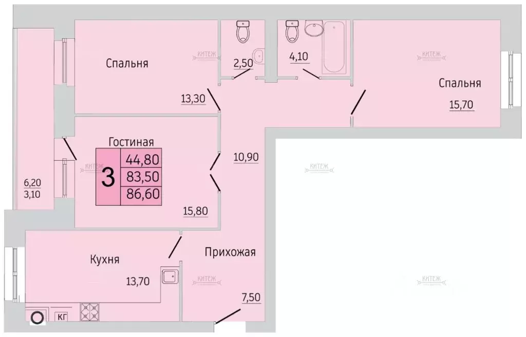3-к кв. Калужская область, Калуга Резванская ул., 7 (86.6 м) - Фото 2