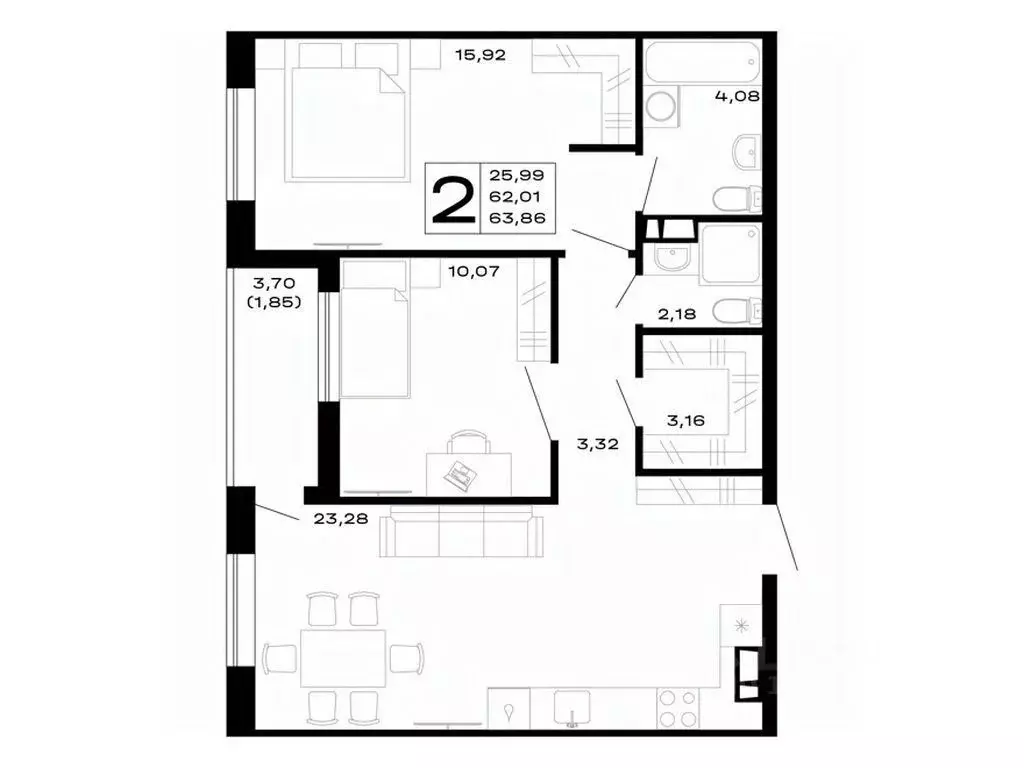 2-к кв. Адыгея, Майкоп Горные Высоты жилой комплекс (63.86 м) - Фото 1