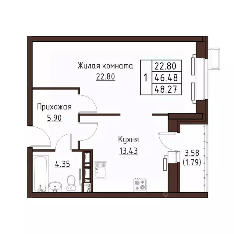1-к кв. Орловская область, Орел ул. Левый Берег реки Оки, 21к1 (48.27 ... - Фото 0