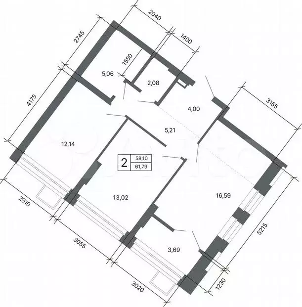 2-к. квартира, 61,8 м, 23/27 эт. - Фото 1