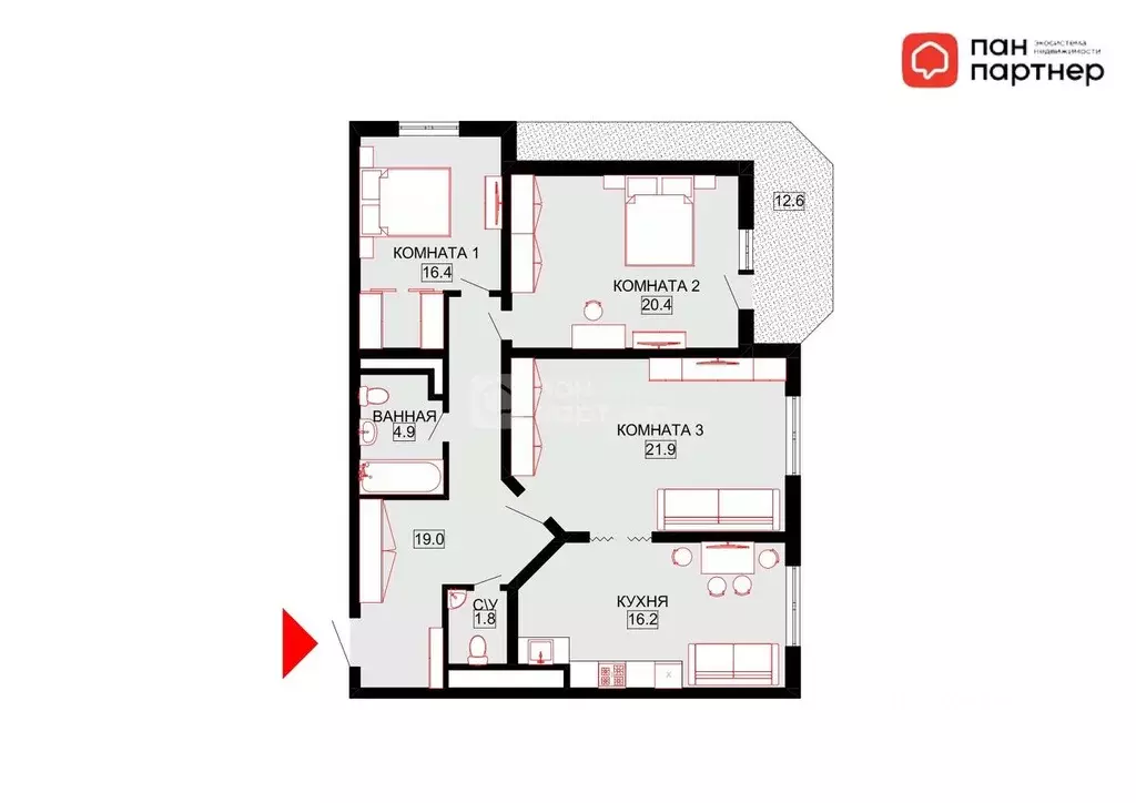 3-к кв. Санкт-Петербург Яхтенная ул., 3к1 (100.6 м) - Фото 2