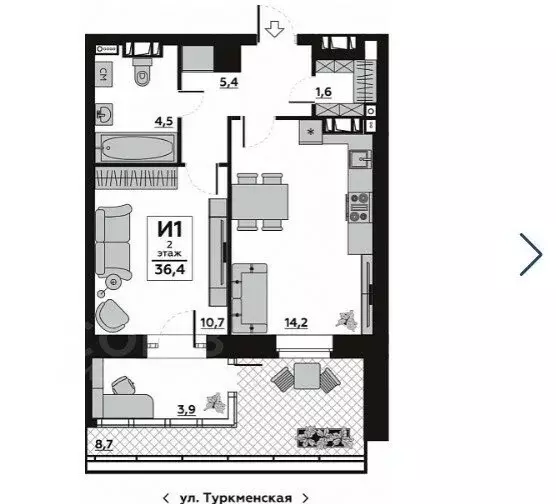 1-комнатная квартира: Волгоград, микрорайон Тулака, Горячеводская ... - Фото 0